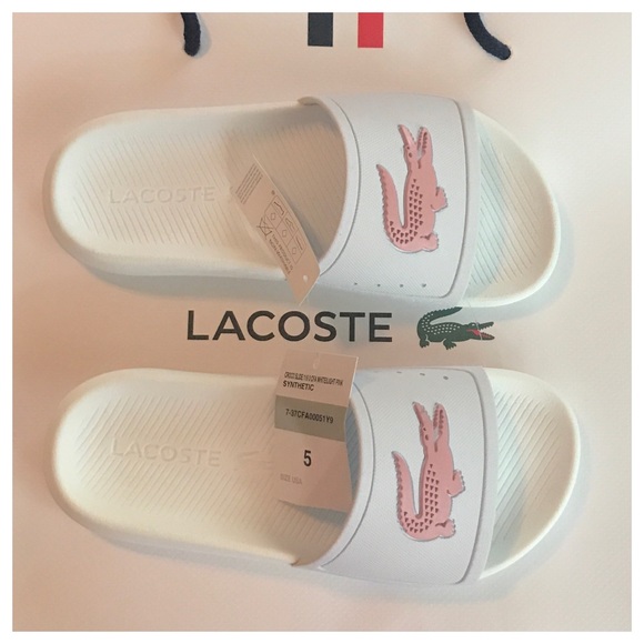 lacoste white slides